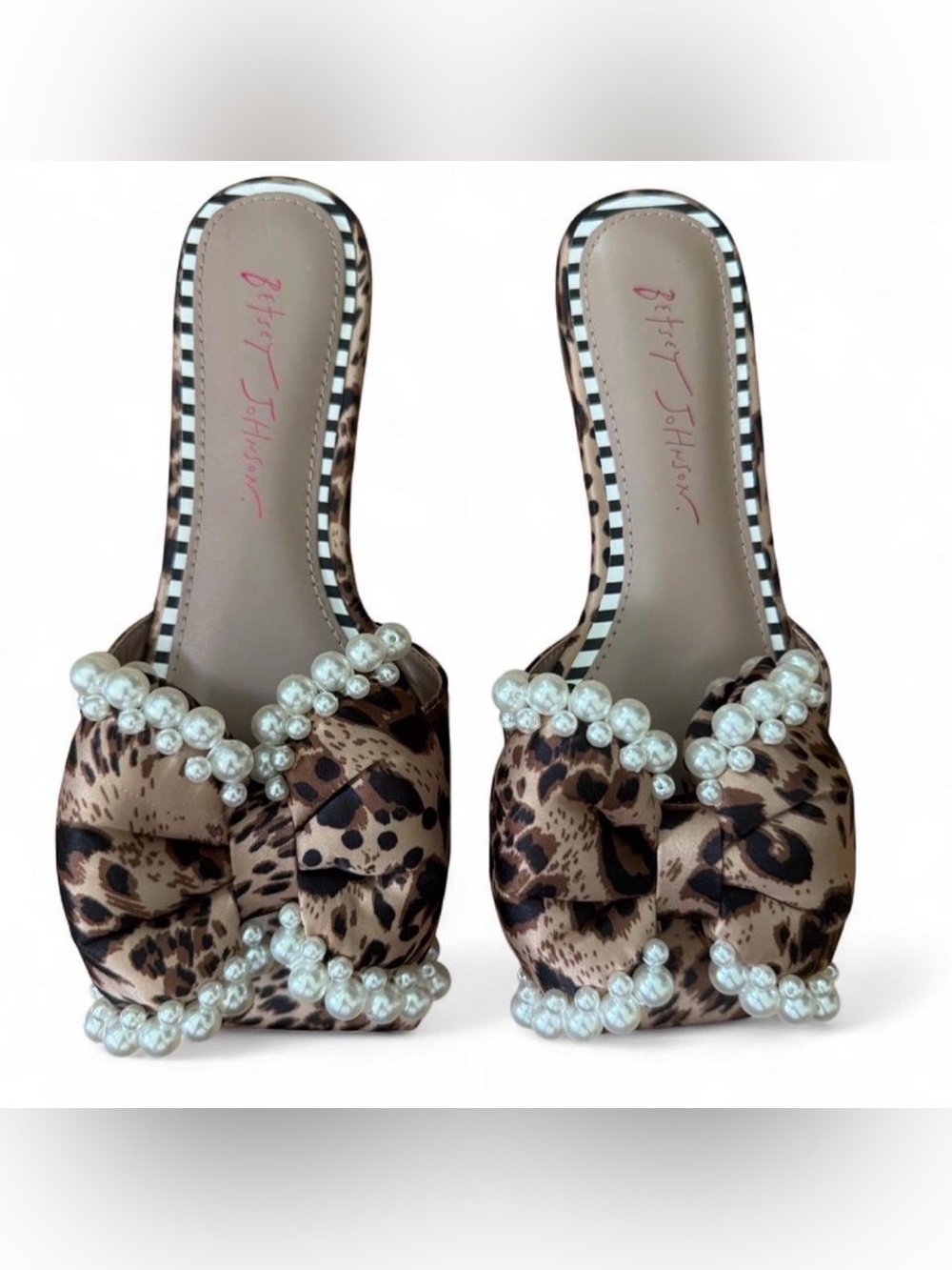Betsey Johnson Liah leopard-print slide flats with oversized bow size 7.5